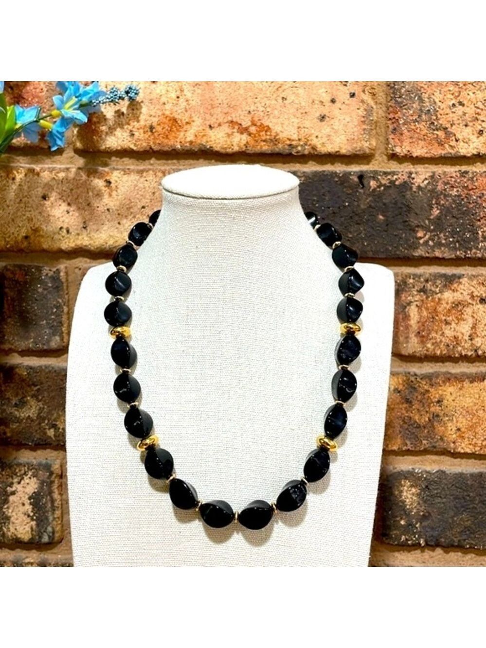 Napier Black and Gold Beaded Collar Necklace